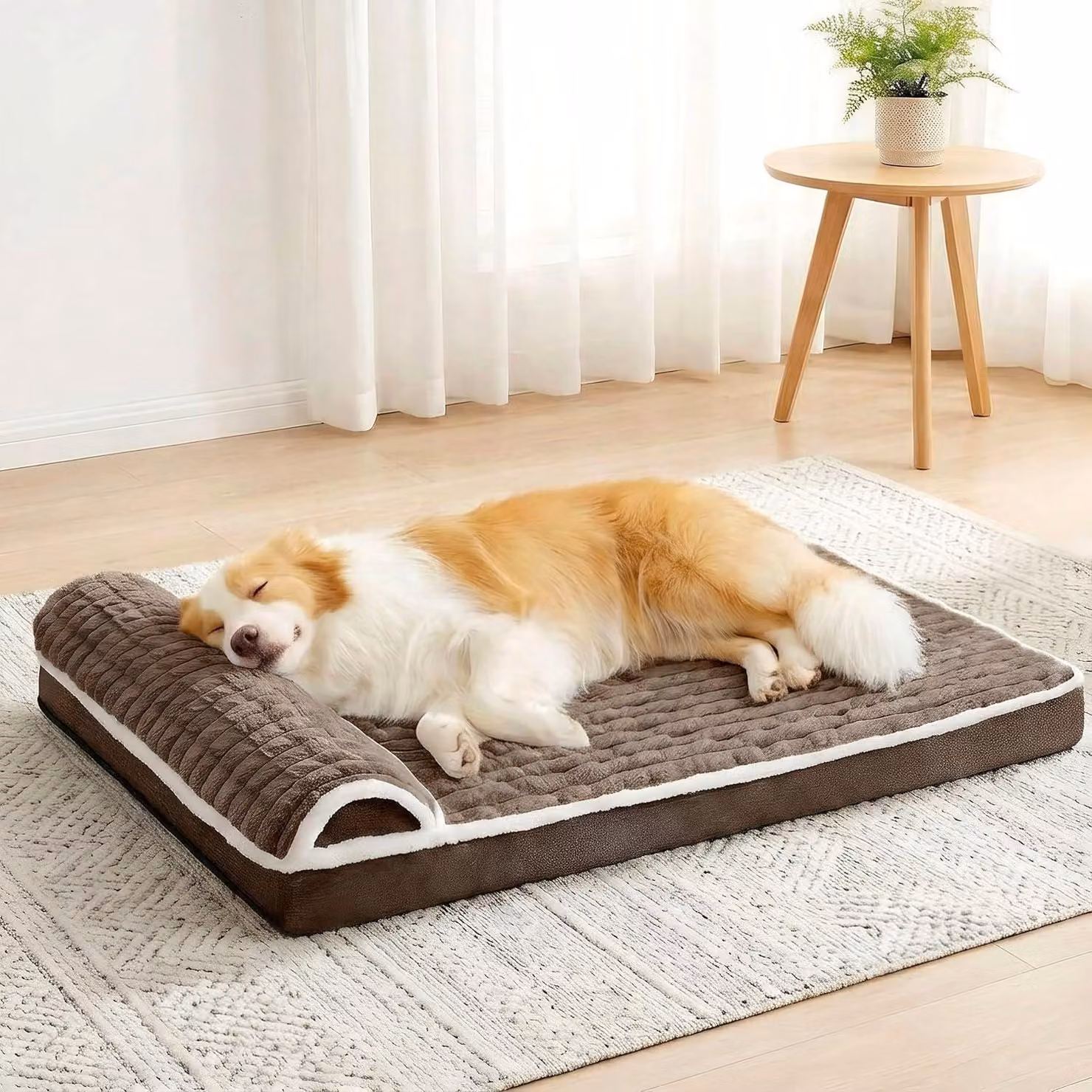 Cuccia ortopedica per cani con cuscino, 122x76 cm, colore marrone, spessore 9 cm