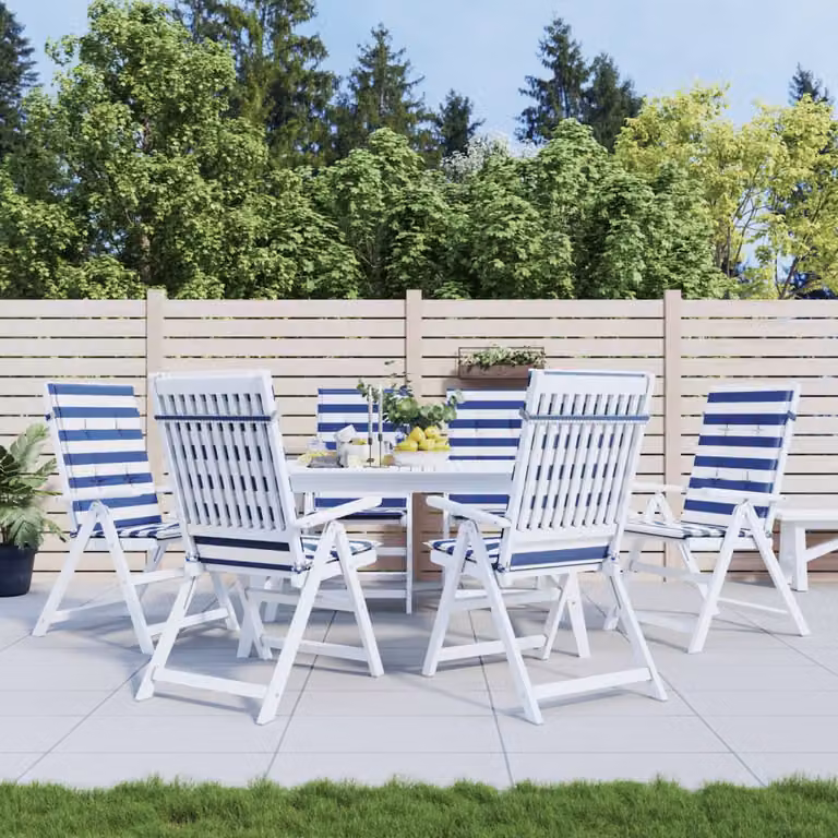 Set di 6 cuscini per schienale alto vidaXL con motivo a strisce marittime bianche e blu in tessuto impermeabile e resistente ai raggi UV