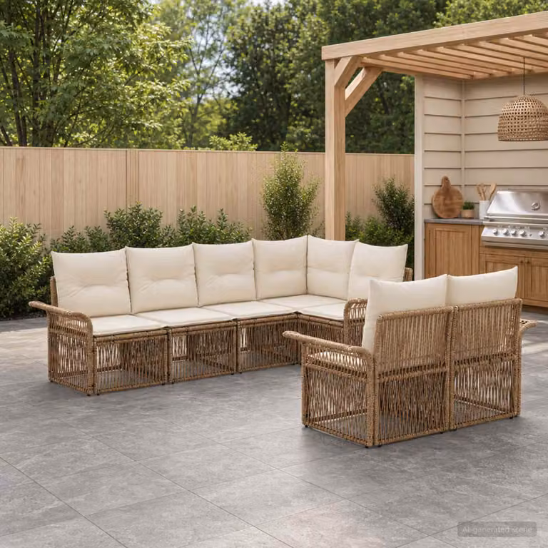 Set Divano da Giardino vidaXL 7 posti a L con Cuscini Beige e Struttura in Metallo