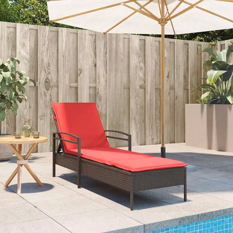 vidaXL Lettino Prendisole in Polyrattan Marrone con Cuscino e Poggiatesta Regolabile L: 200 cm, P: 63 cm, H: 81 cm