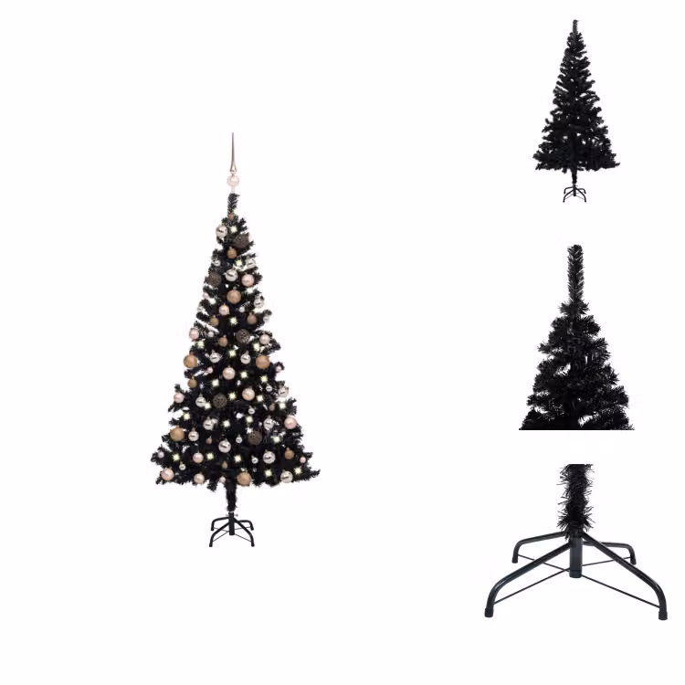 vidaXL Albero di Natale artificiale con luci e decorazioni nero 150 cm - Alberi di Natale