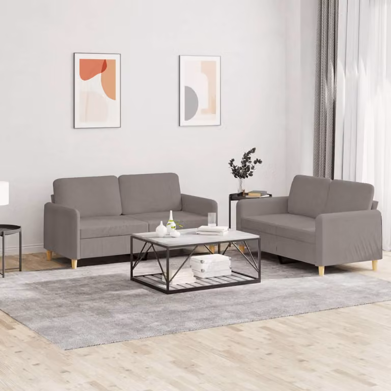 vidaXL Set di 2 Divani Moderni in Tessuto con Cuscini, Colore Grigio e Beige