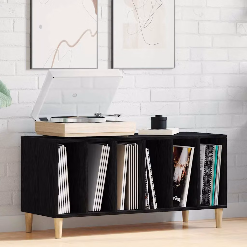 vidaXL Mobile porta vinili Rovere Nero L: 100 cm, P: 38 cm, H: 48 cm