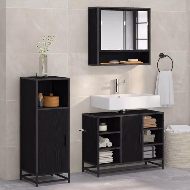 Set di mobili per il bagno 3 pz Rovere Nero 3402467