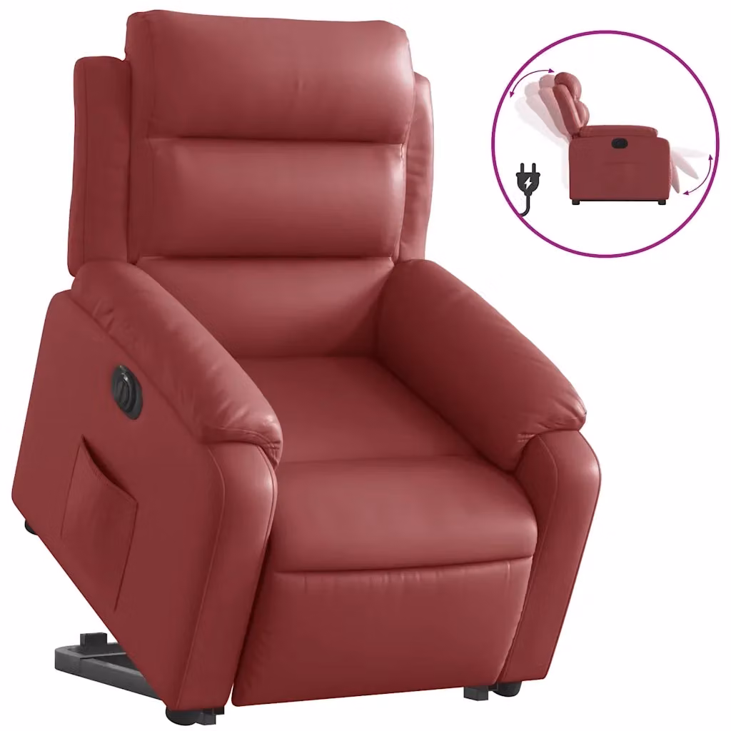Poltrona Alzapersona Reclinabile vidaXL in Similpelle Rossa con Assistenza Elettrica per Senior – 2