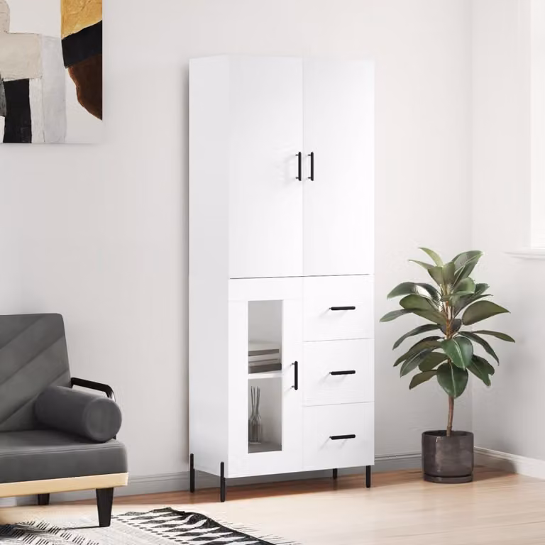 Credenza moderna vidaXL bianca in legno e metallo con ante a battente L: 69,5 cm, P: 34 cm, H: 180 cm