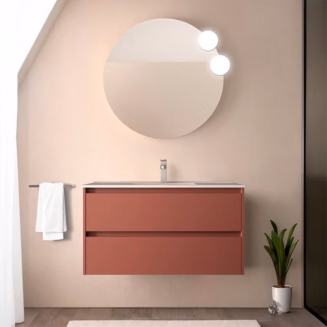 Mobile bagno sospeso Gaya Inbagno rosso opaco con lavabo ad incasso – 1
