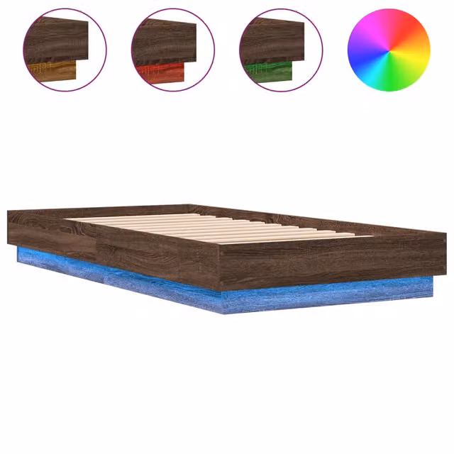 Letto singolo | Letto per adulti | Giroletto con LED Rovere Marrone 75x190 cm