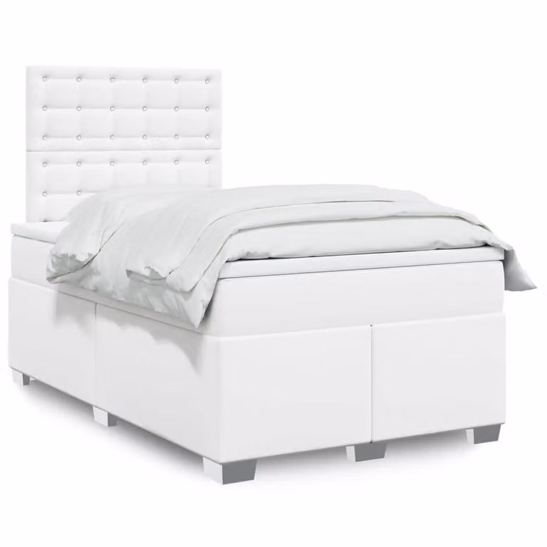 vidaXL Giroletto a Molle con Materasso Bianco in Similpelle e Tessuto L/P/H: 120 x 200 cm