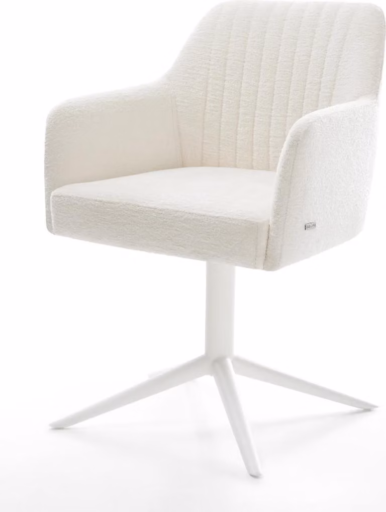DELIFE Sedia girevole Greg-Flex Bouclé Soft Beige Base Bianco Girevole a 360° Funzione dondolo Anima a molla tascabile