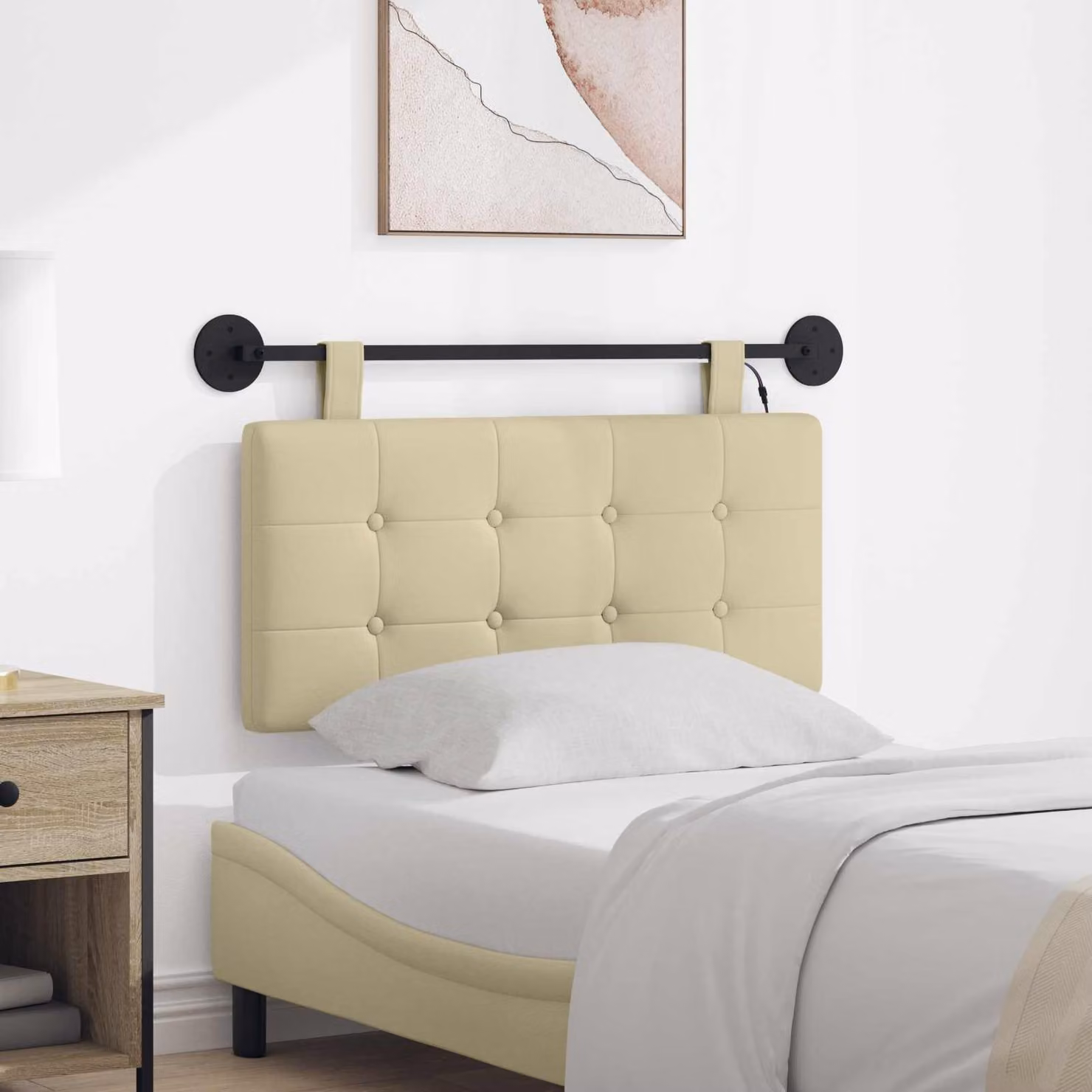 Testiera sospesa vidaXL con luce LED in similpelle beige, design moderno e geometrico
