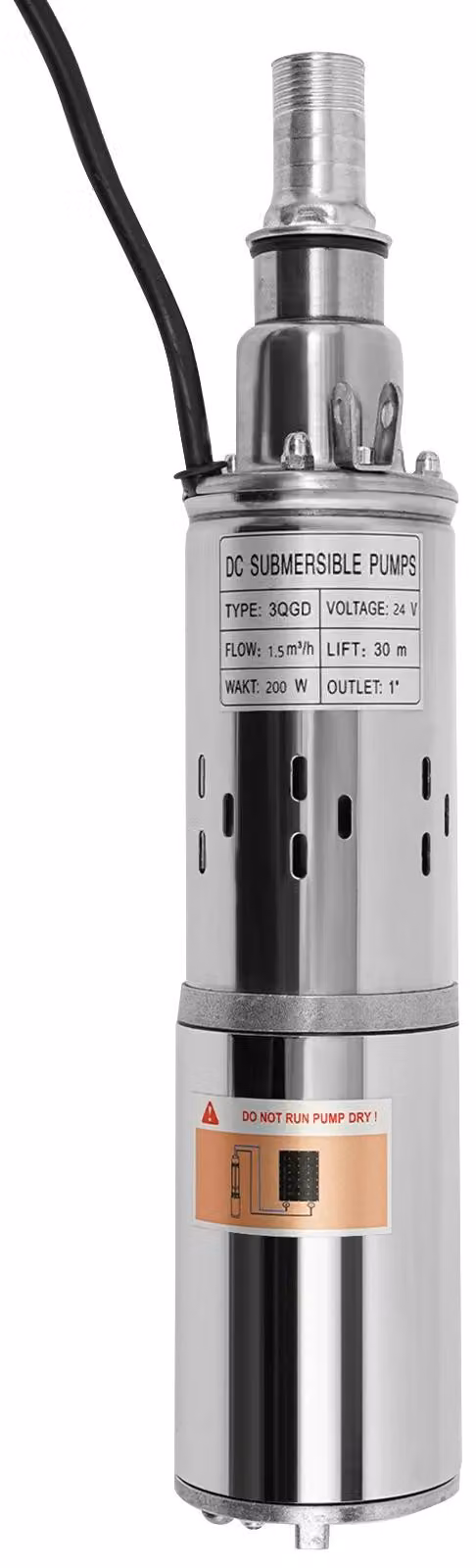 Pompa sommergibile solare per pozzi profondi - 24 V - 200 W - Portata massima: 30 metri - Portata: 1,5 m³/ora - Acciaio inossidabile