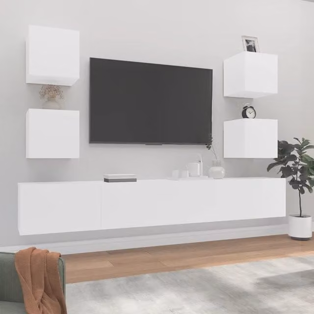 Set di Mobili Porta TV 6 pz-Set di 6 Credenza per TV Bianco in Legno Multistrato 280648