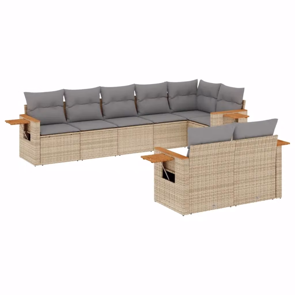vidaXL Set Divano da Giardino 8 pz a L in Polyrattan con Cuscini Beige e Grigio – 2