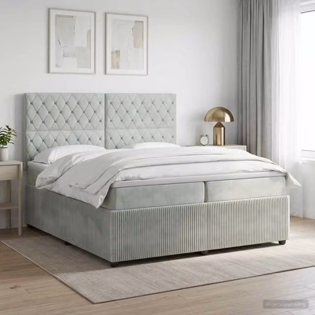 Letto box spring con materasso vidaXL in tessuto grigio e bianco L: 200 cm, P: 200 cm, H: 140,5 cm