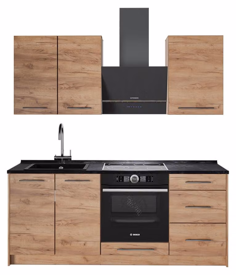 Cucina monoblocco Vicco Fame-Line Rovere dorato/Rovere dorato 190 cm piano di lavoro Antracite, Model 69642