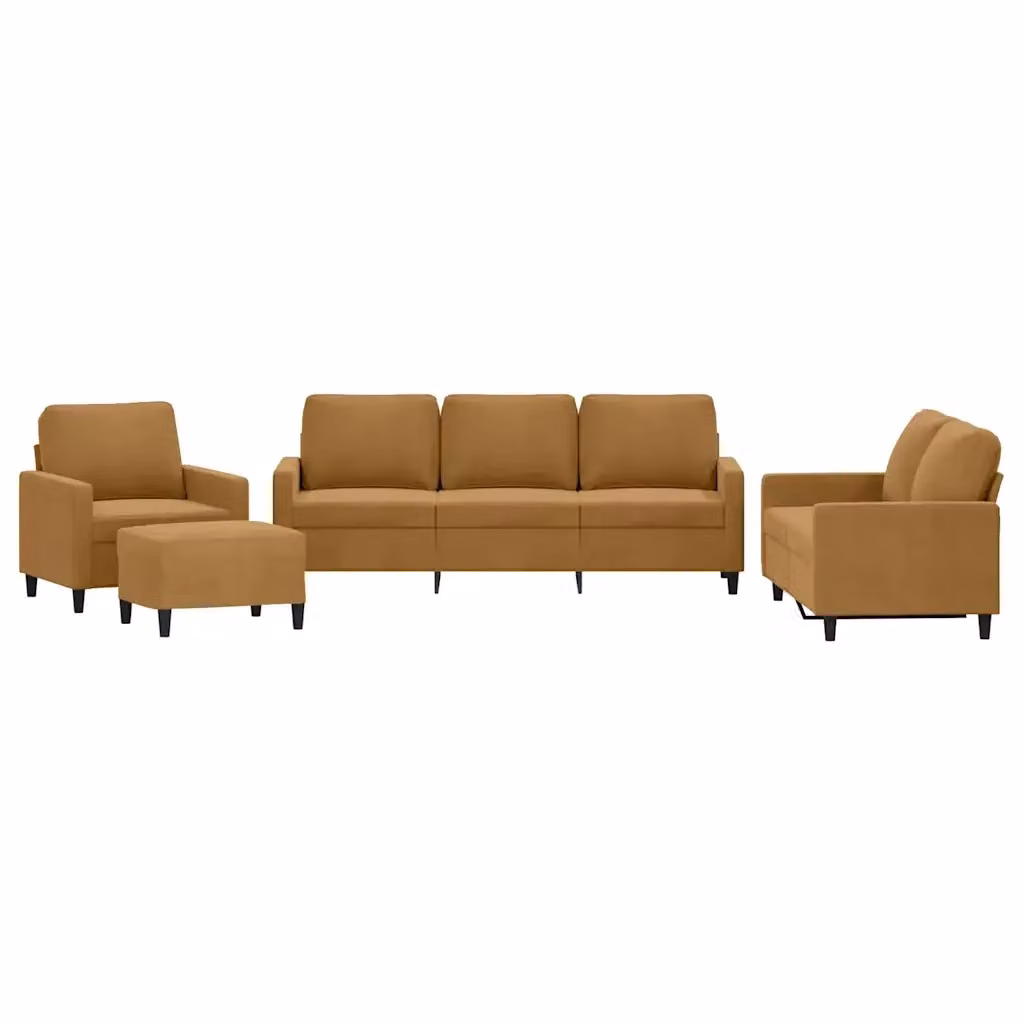 Set di divani moderno vidaXL in velluto marrone composto da divano a 3 posti, divano a 2 posti, pouf e cuscini decorativi – 2