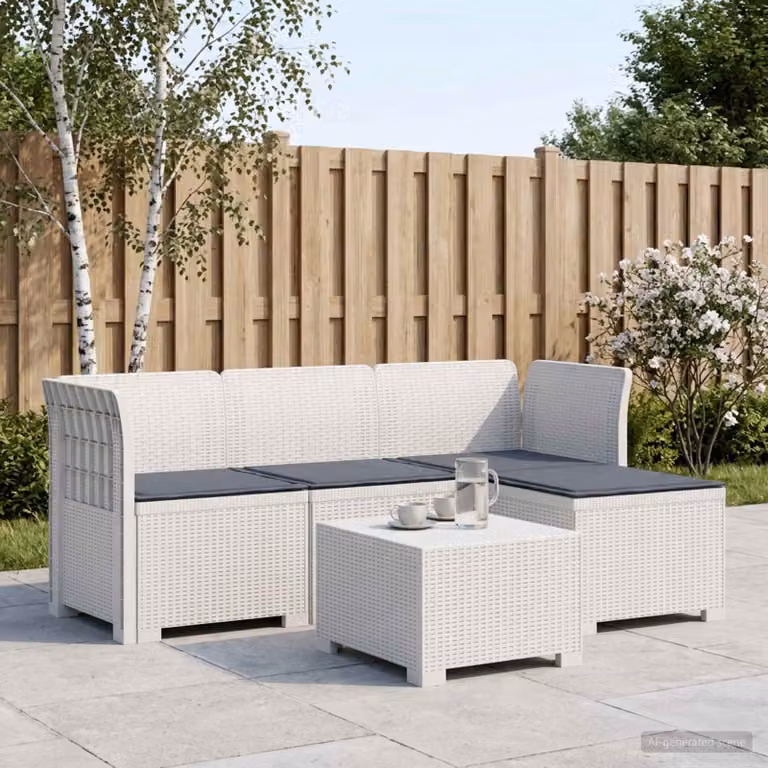 Divano da giardino angolare vidaXL con cuscini, design moderno in rattan sintetico bianco e grigio, resistente alle intemperie e ai raggi UV