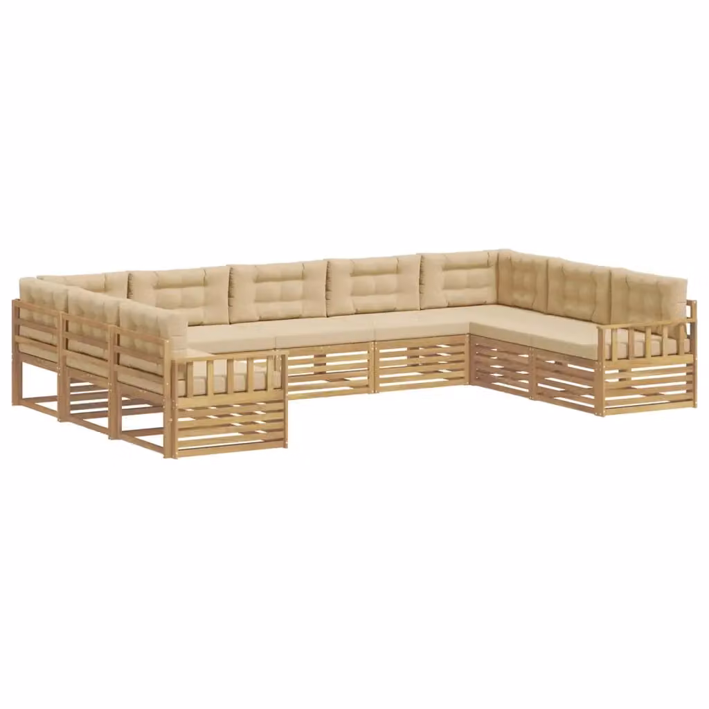 Set di divani da esterno a L vidaXL in legno di acacia con cuscini, Bianco e Beige – 2