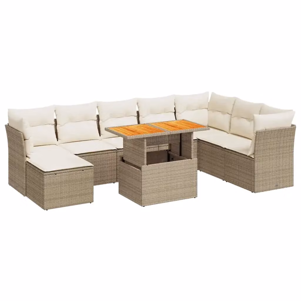Set Divano da Giardino 9 pz vidaXL in Polyrattan con Cuscini Beige e Tavolino da Caffè – 2