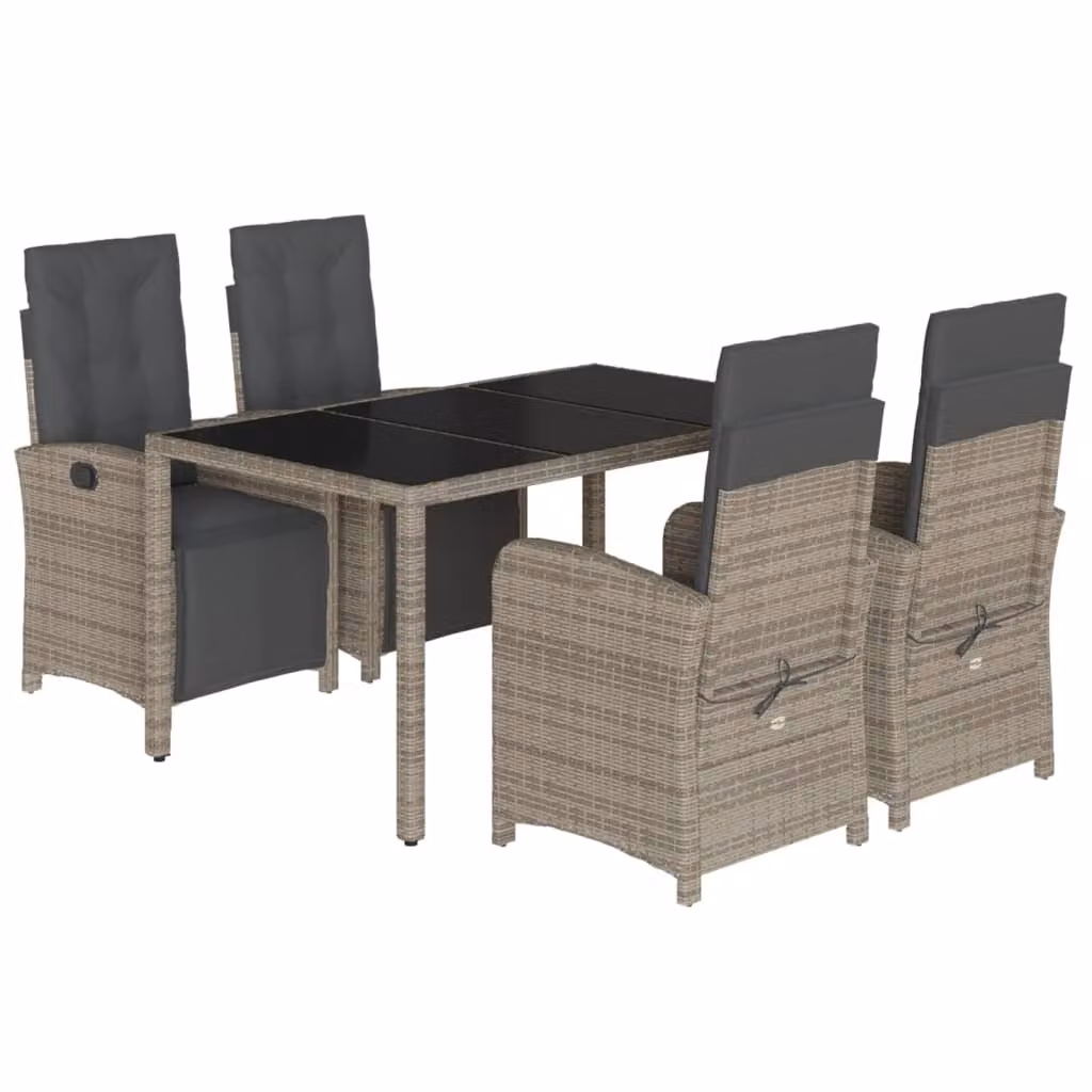 Set da Pranzo da Giardino 5 pz con Cuscini in Polyrattan Grigio