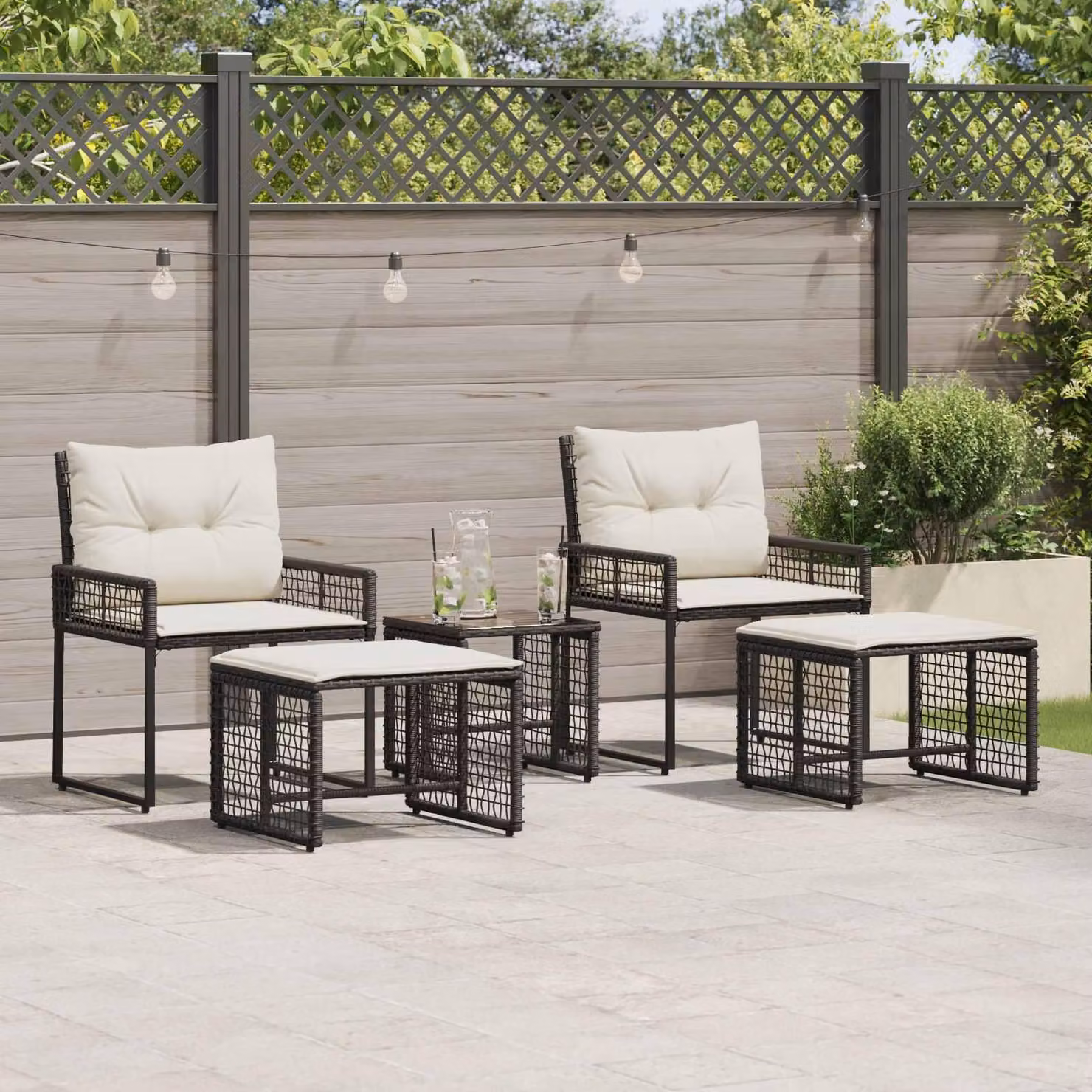 Maison Exclusive - Set di mobili da giardino, 5 pezzi, nero e bianco