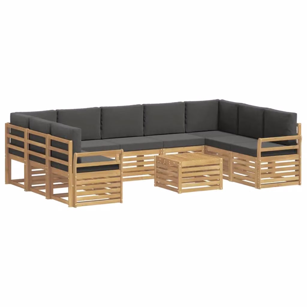 Set di divani da esterno vidaXL a forma di L con tavolino da caffè, composto da 10 pezzi in legno di acacia e tessuto resistente ai raggi UV, colori bianco e antracite – 2