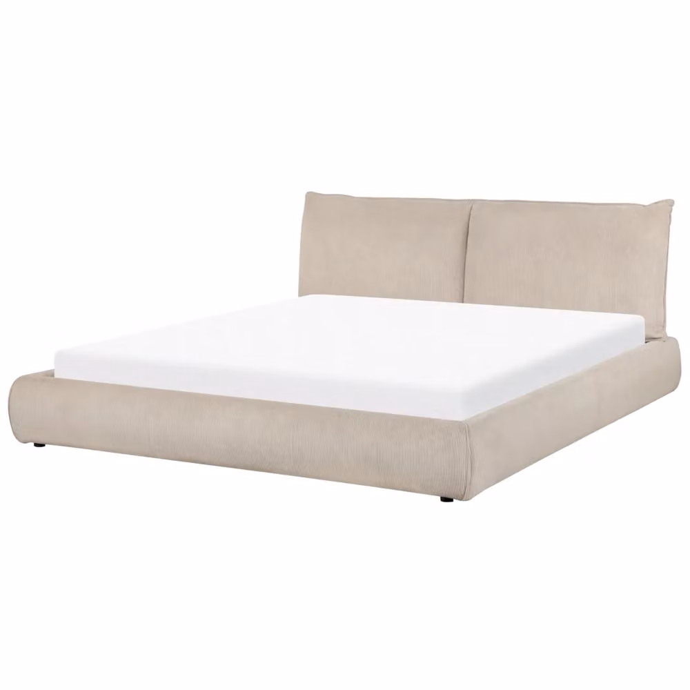 Letto matrimoniale Beliani in velluto a coste beige con testiera imbottita e base a doghe stile classico L/P/H: 180 x 200 cm – 2