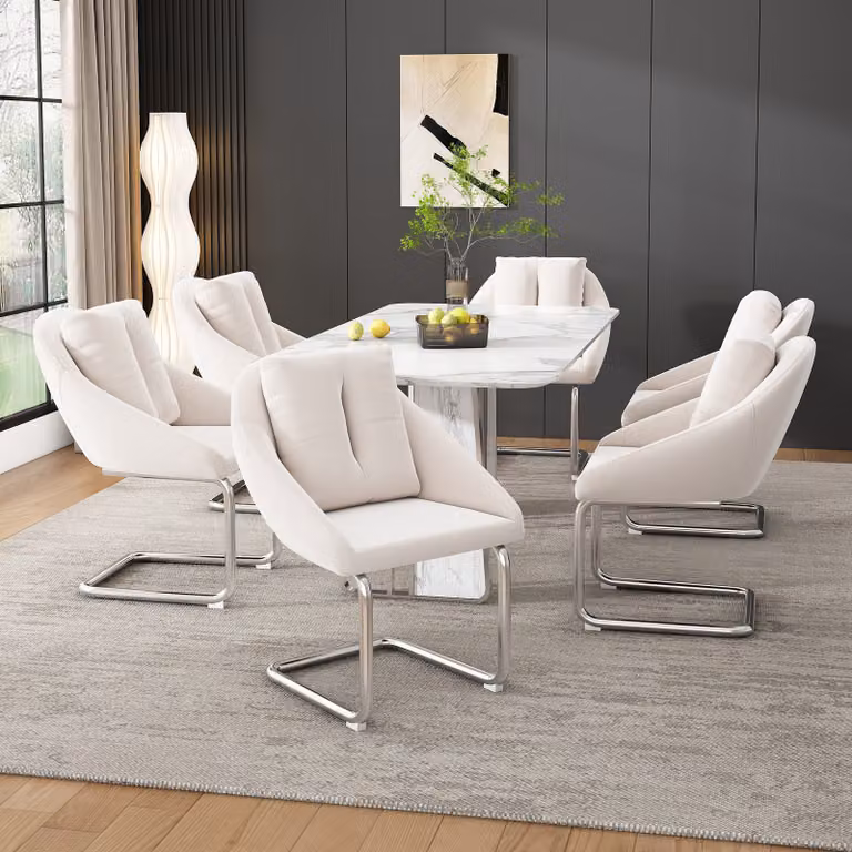 MODFU - Sedia da pranzo imbottita (set di 6) con struttura in metallo, sedia ergonomica con schienale e cuscino, ideale per la sala da pranzo, la camera da letto o la cucina, colore beige