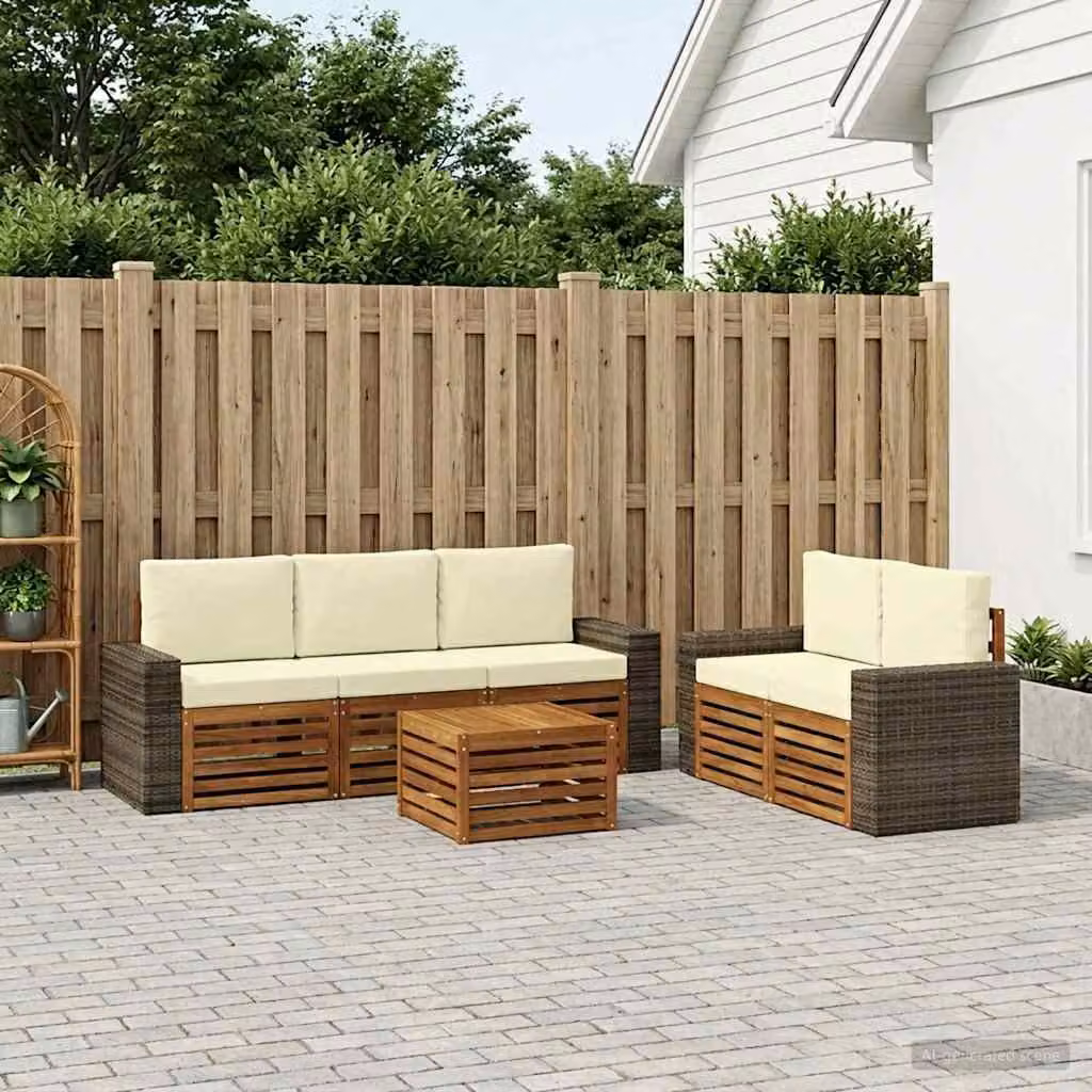 Set di divani da esterno vidaXL 6 pezzi in legno di acacia con cuscini beige e bianco