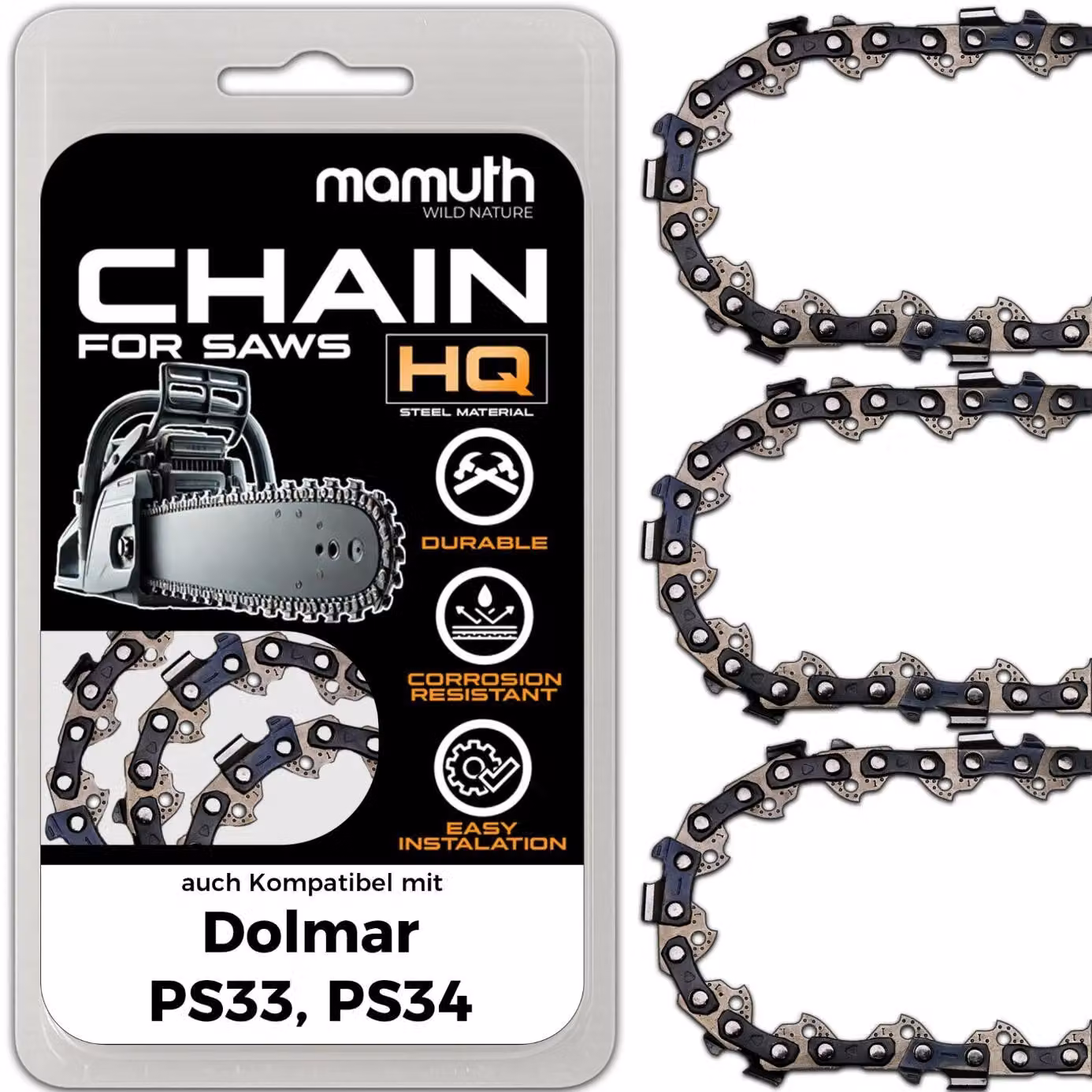 3 catene per motosega, lunghezza 40 cm, passo 1,3 mm, larghezza 3/8", modello 56 TG, compatibili con motoseghe Dolmar PS33 e PS34