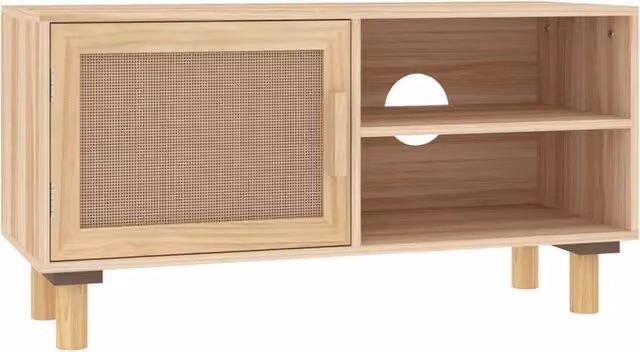 Mobile TV multimediale scaffale TV credenza TV sala da pranzo soggiorno camera da letto 80 x 30 x 40 cm legno di pino massiccio e rattan marrone naturale 02_0026223