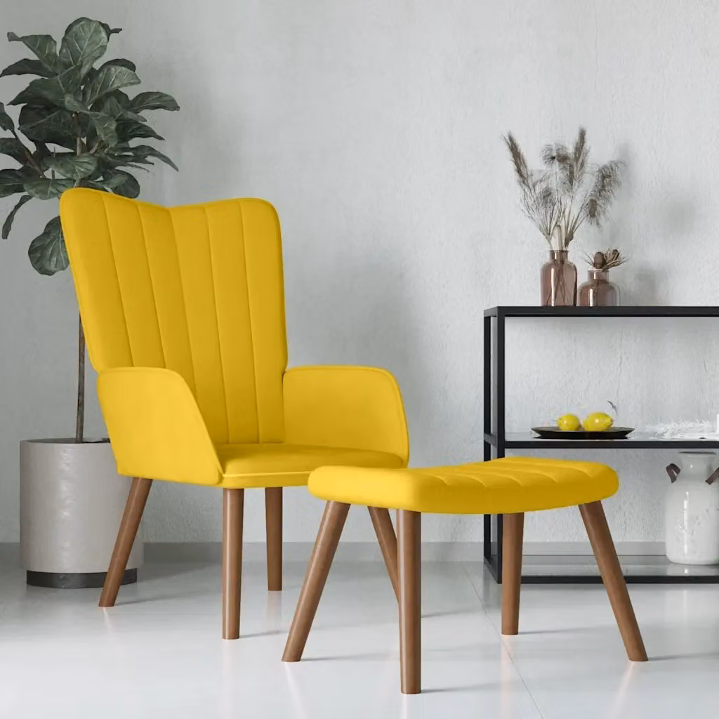 Poltrona Relax con Poggiapiedi in Velluto Giallo Senape per il tuo Living Room – 2