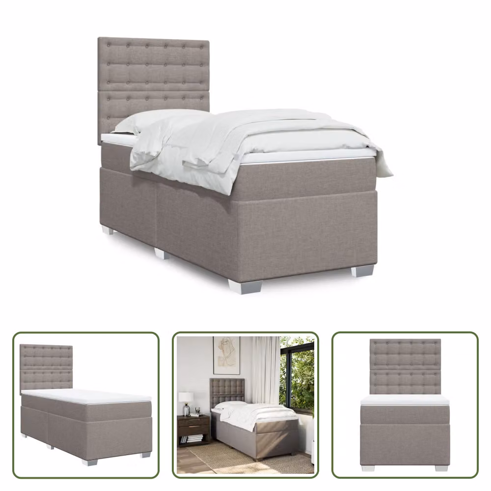 The Living Store Letto a molle con materasso Taupe 90x200 cm in tessuto