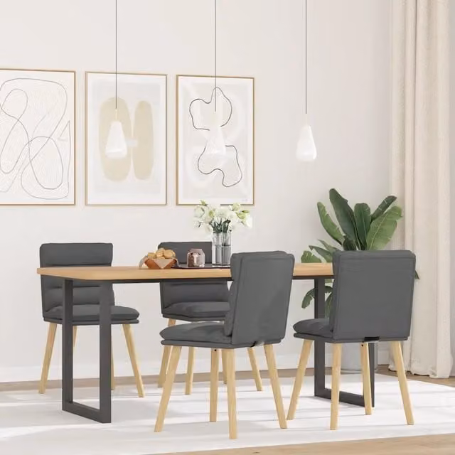 Set di 4 sedie da pranzo vidaXL in tessuto grigio con struttura in legno e metallo per cucina e soggiorno – 1