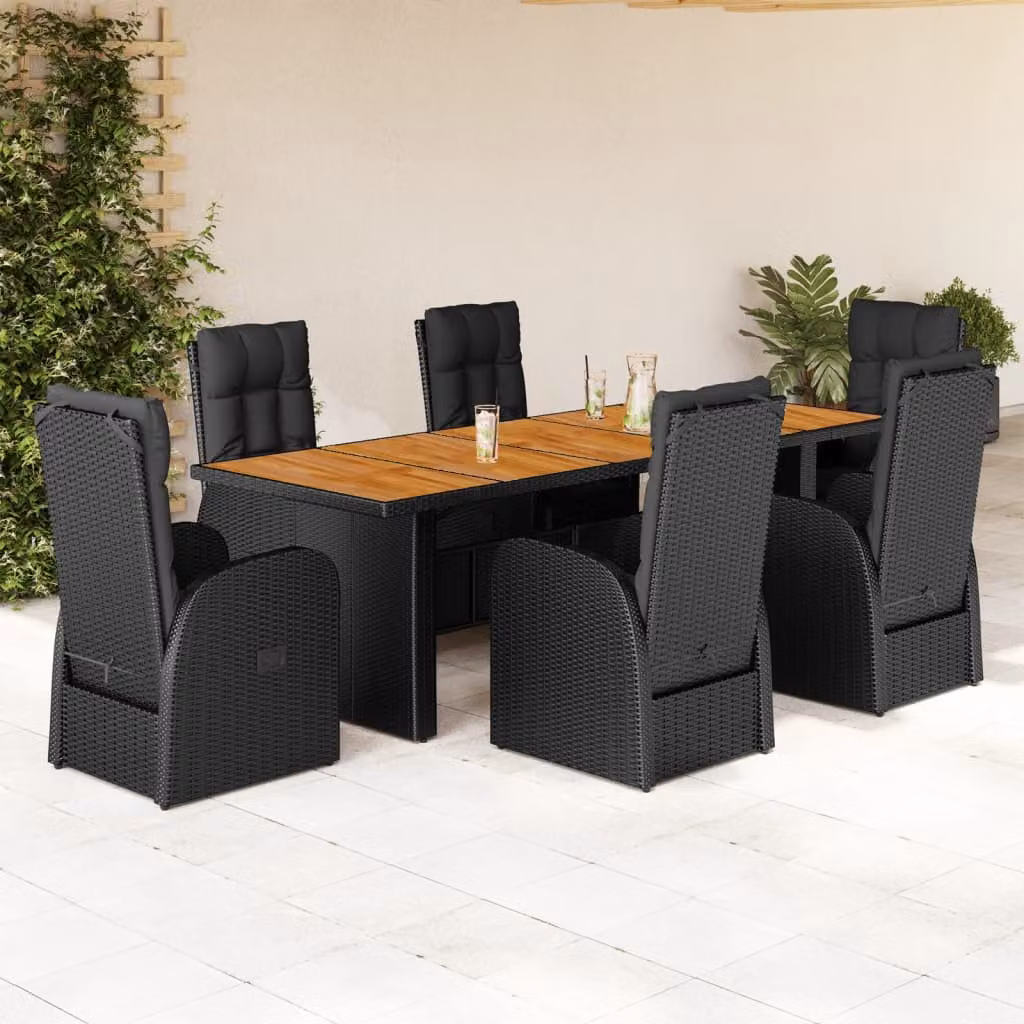 Set da Pranzo da Giardino vidaXL in Legno di Acacia Oliato e Polyrattan Nero con 7 Pezzi – 1