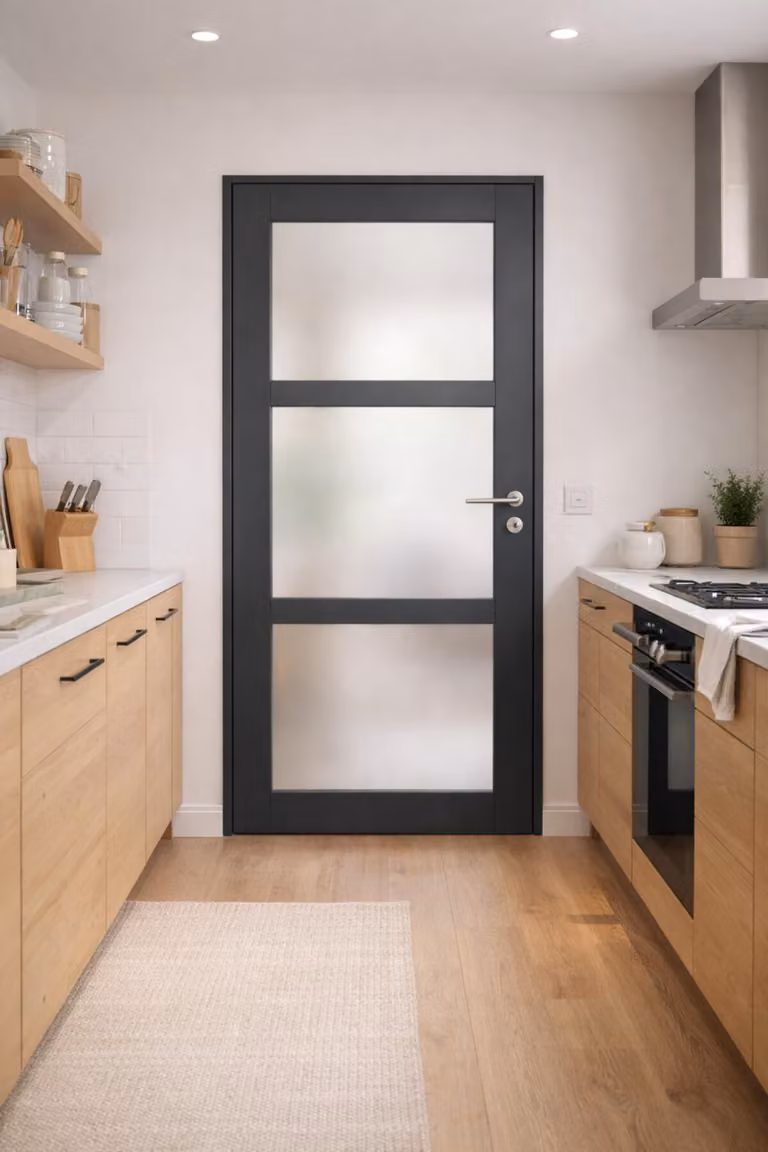 Bloc Porta Blakeria Grigio Antracite Vetrata H204 x L83 cm Lato Tavolo P.giusto, maniglia Pomerol GD MENUISERIES
