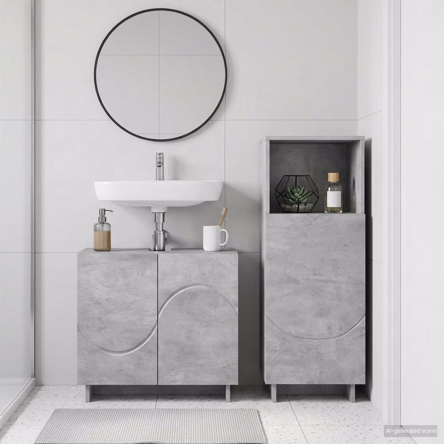 Set mobili da bagno moderni vidaXL in 2 pezzi colore grigio con finitura opaca in legno ingegnerizzato L/P/H: 60,0 x 41,0 x 58,0 cm