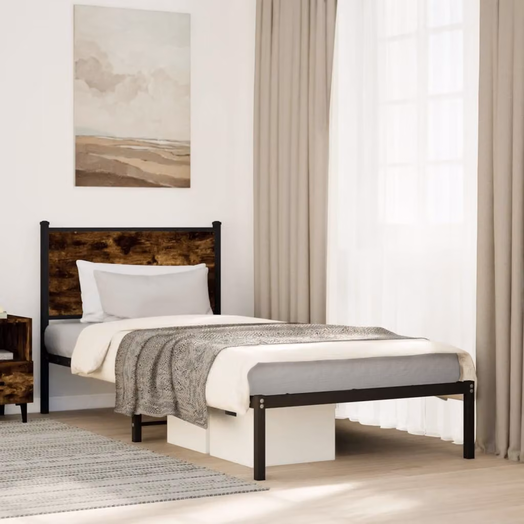 Giroletto in metallo vidaXL senza materasso, colore rovere fumo, L 200 x P 80 cm