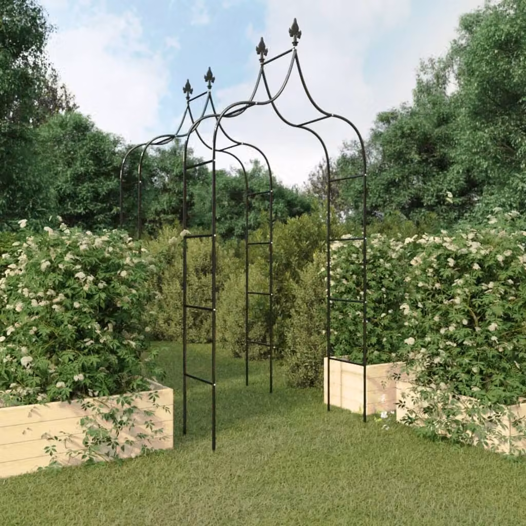 Set di 2 archi da giardino ornamentali vidaXL in acciaio nero, L: 120 cm, P: 38 cm, H: 260 cm