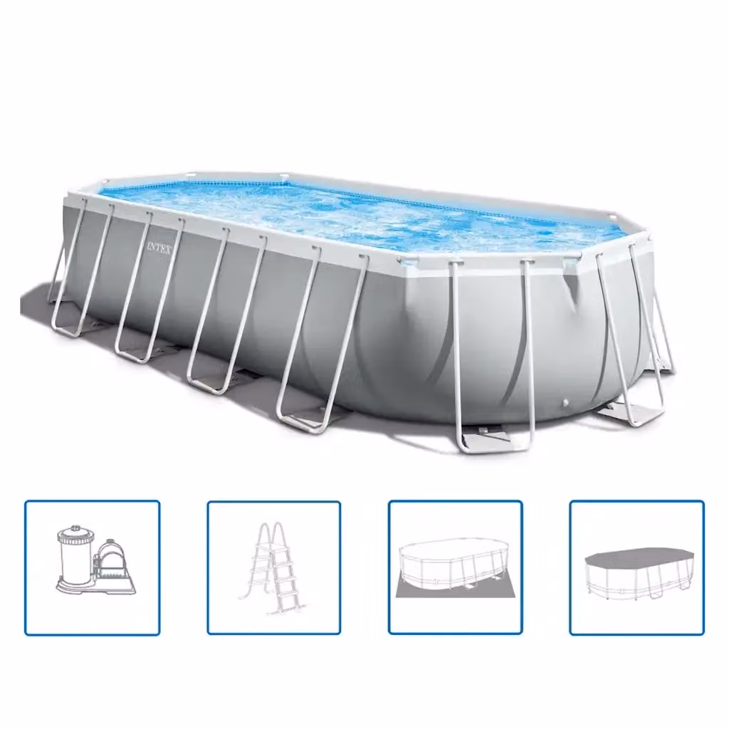 Piscina Ovale Intex Prism Frame con Telaio in Acciaio, Grigio, L: 610 cm, P: 305 cm, H: 122 cm – 2