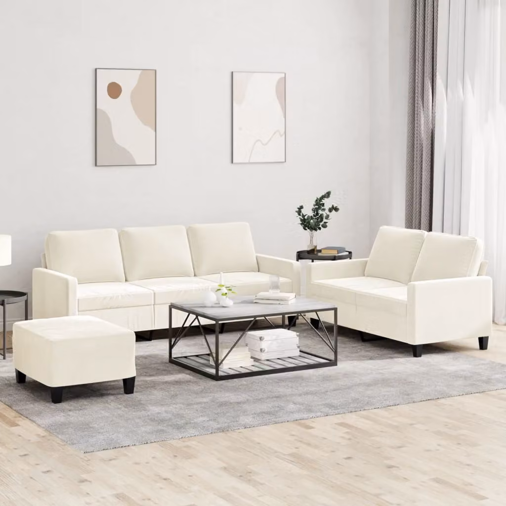Maison Exclusive - Set divano a 3 pezzi con cuscini in velluto color crema