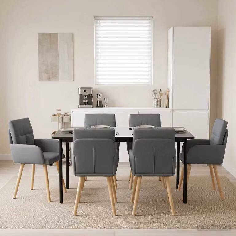 Set di 6 sedie da pranzo vidaXL in tessuto grigio scuro, design moderno per cucina e sala da pranzo, L: 60 cm, P: 56 cm, H: 93 cm