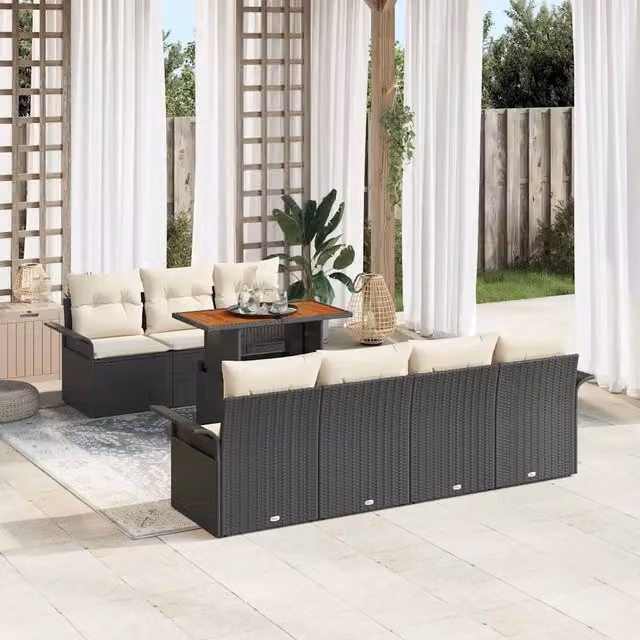 Set Divano da Giardino 8 pz Nero Poly Rattan 3358028