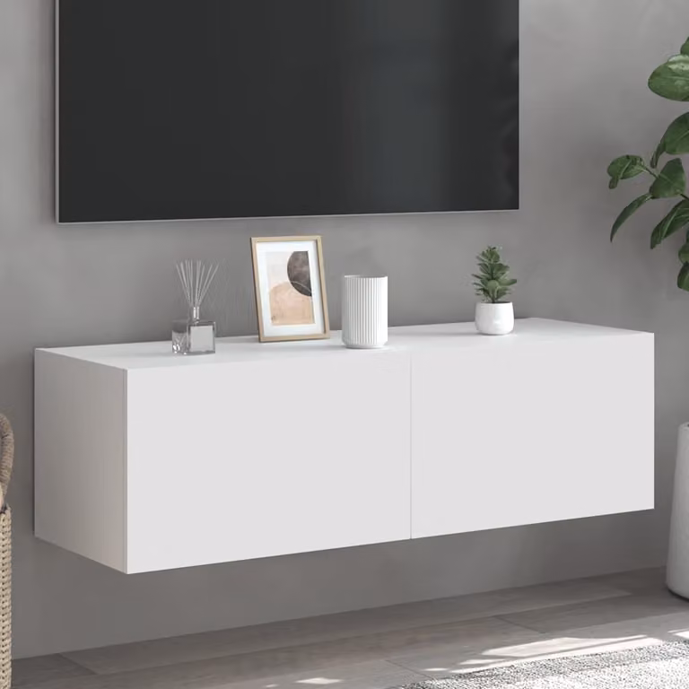 Mobile TV a parete vidaXL con luci LED integrate, bianco, L 100 cm x P 35 cm x H 31 cm