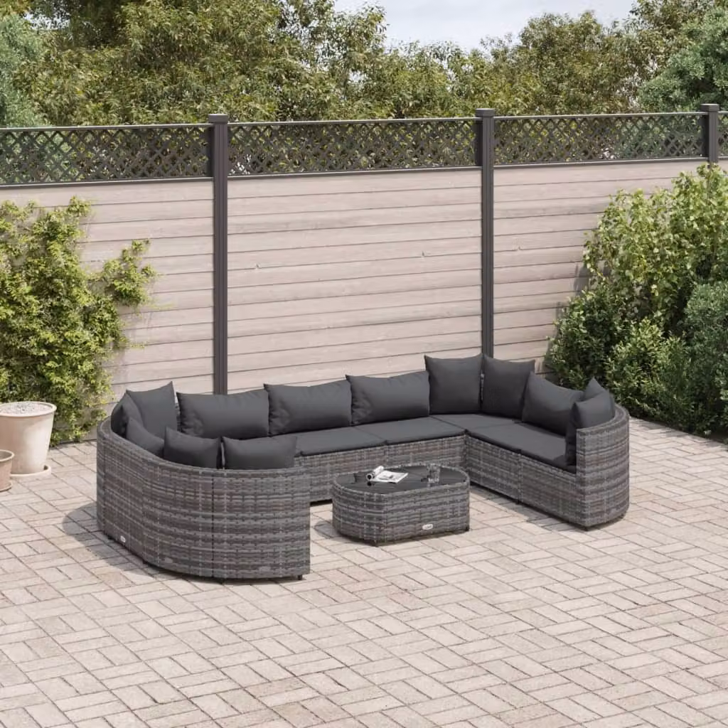 Maison Exclusive - Set da giardino 10 pezzi con cuscini Grigio Poly Rattan