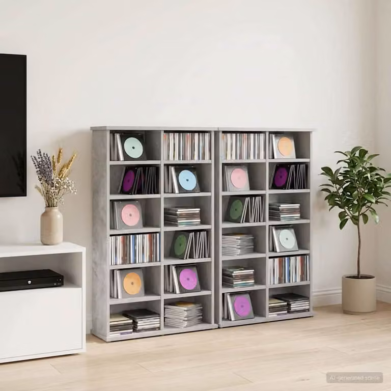 Mobile per CD vidaXL in MDF Grigio Opaco con ripiani regolabili L 60 cm, P 17 cm, H 92 cm