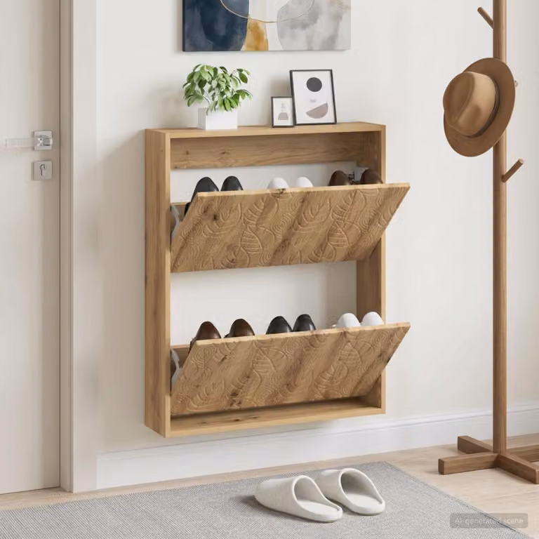 Mobiletto per scarpe da muro vidaXL DELFT moderno in legno color rovere marrone L/P/H: 71 x 17 x 86 cm