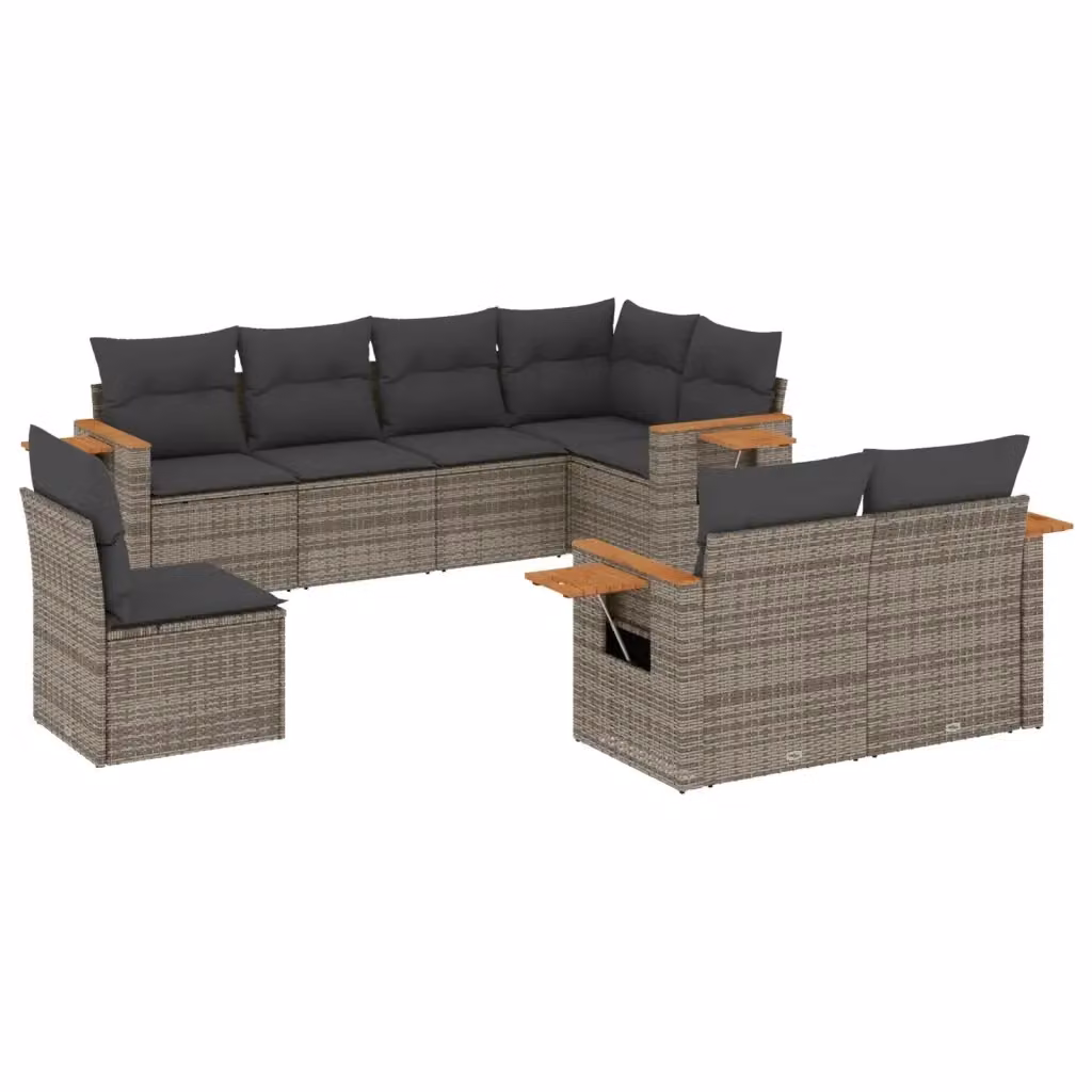 vidaXL Set Divano da Giardino 8 pz in Polyrattan Grigio con Cuscini e Tavolino da Caffè – 2