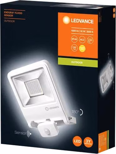 LEDVANCE Proiettore LED, apparecchio per esterni, sensore di movimento integrato, bianco caldo, 257,0 mm x 201,0 mm x 63,0 mm, ENDURA FLOOD Sensor